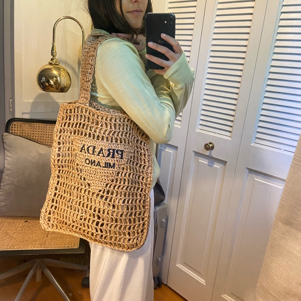 Prada Beige Woven Tote Bag